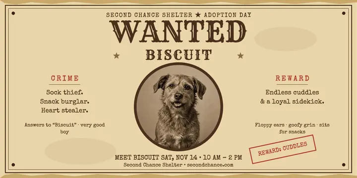 Wanted shelter pup adoption day post template