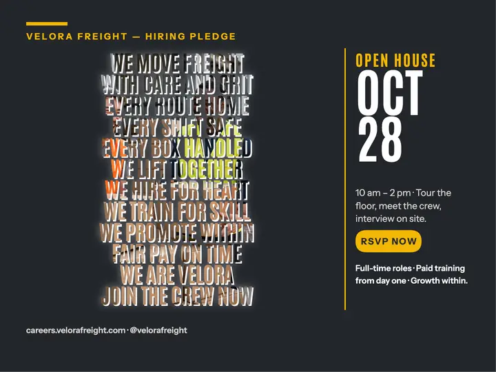 Velora Freight hiring pledge slide: hiring pledge slide template