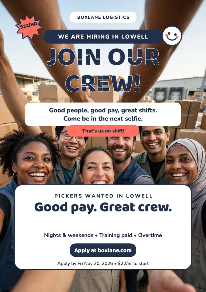 Boxlane crew selfie hiring flyer template