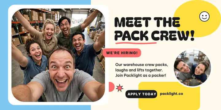 Packlight crew selfie hiring post: warehouse crew hiring post template