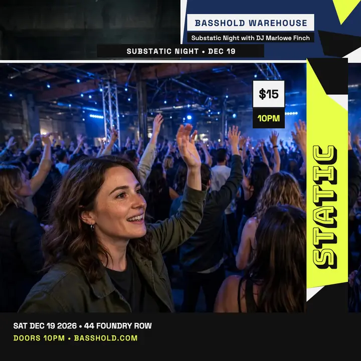 Basshold warehouse DJ night dazzle post template