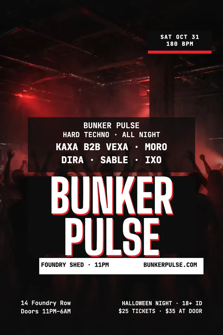 Bunker Pulse warehouse techno night poster template