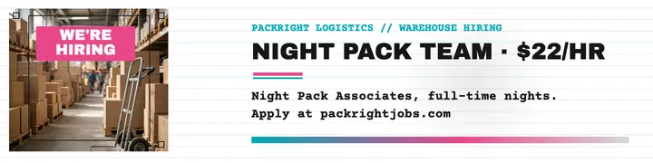 Packright night pack hiring banner template