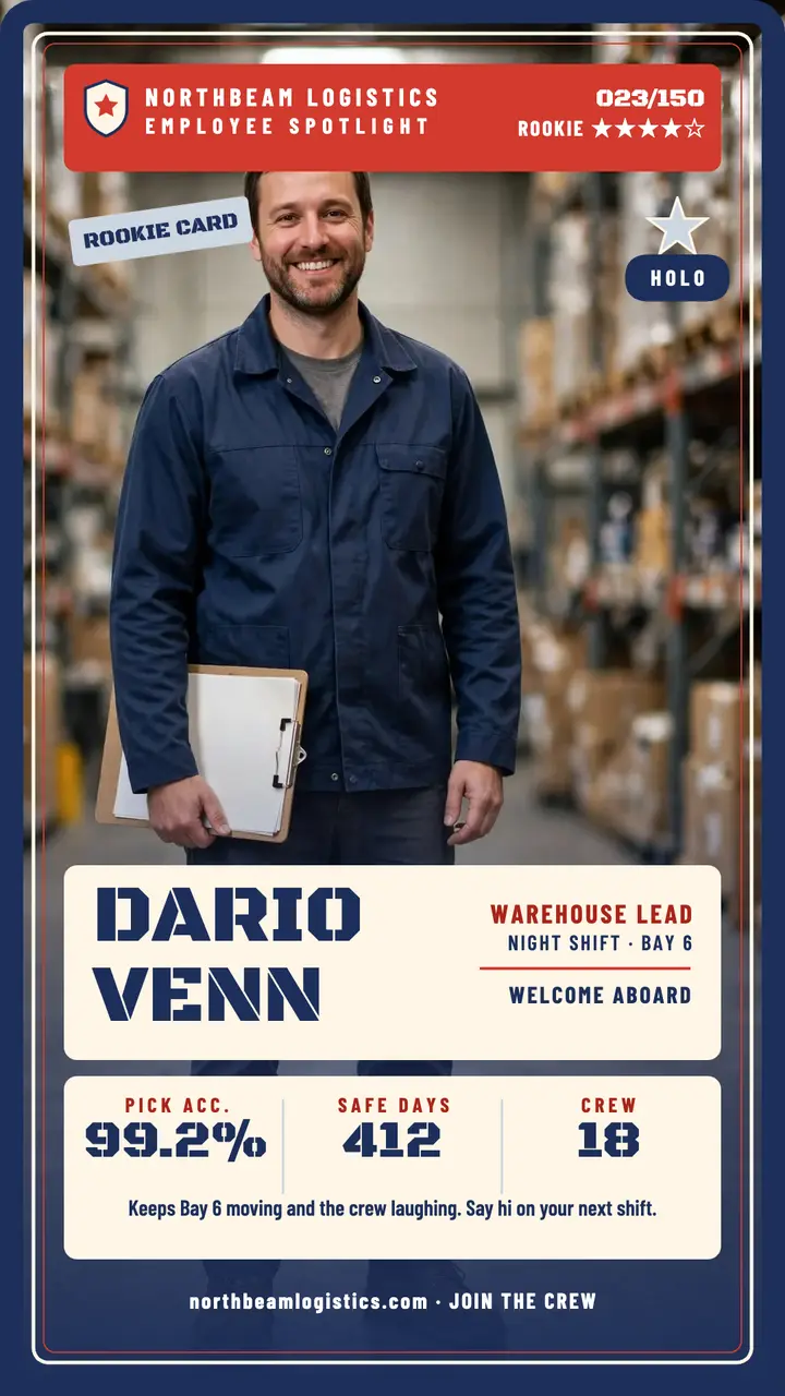 Northbeam warehouse lead trading card story template