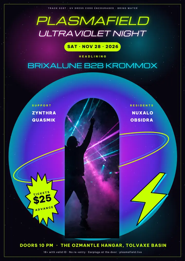 Plasmafield warehouse rave lineup flyer template