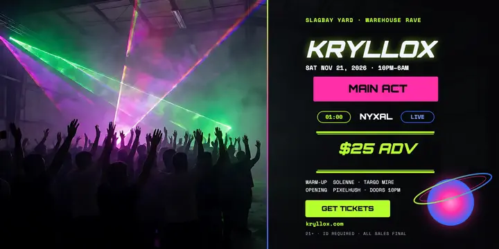 Kryllox warehouse rave lineup post template