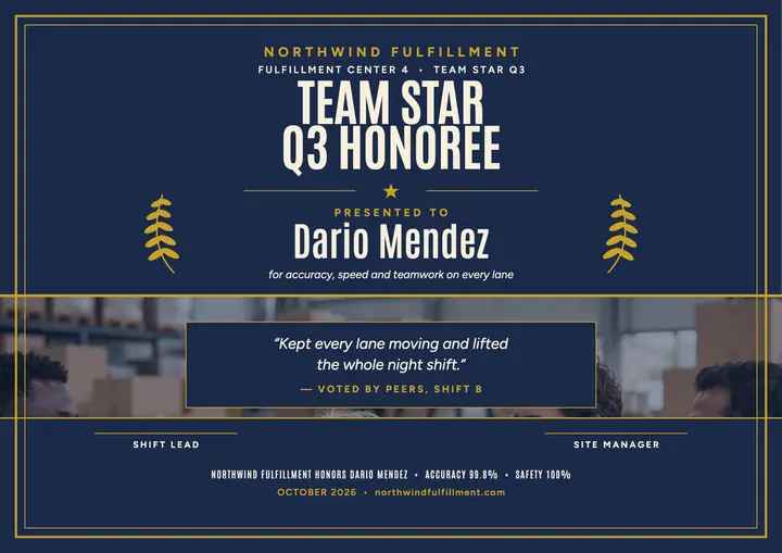 Northwind Team Star warehouse certificate template