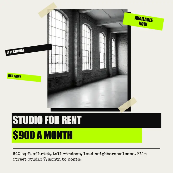 Warehouse studio for rent post, punk photocopy zine template