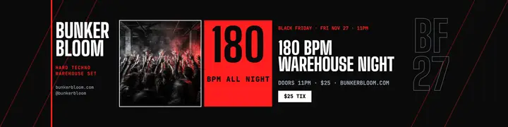 Bunker Bloom warehouse night banner: techno night banner template