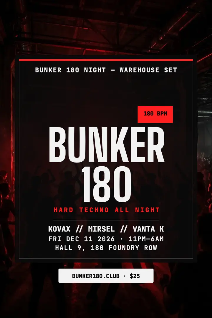 Bunker 180 hard-techno night poster template
