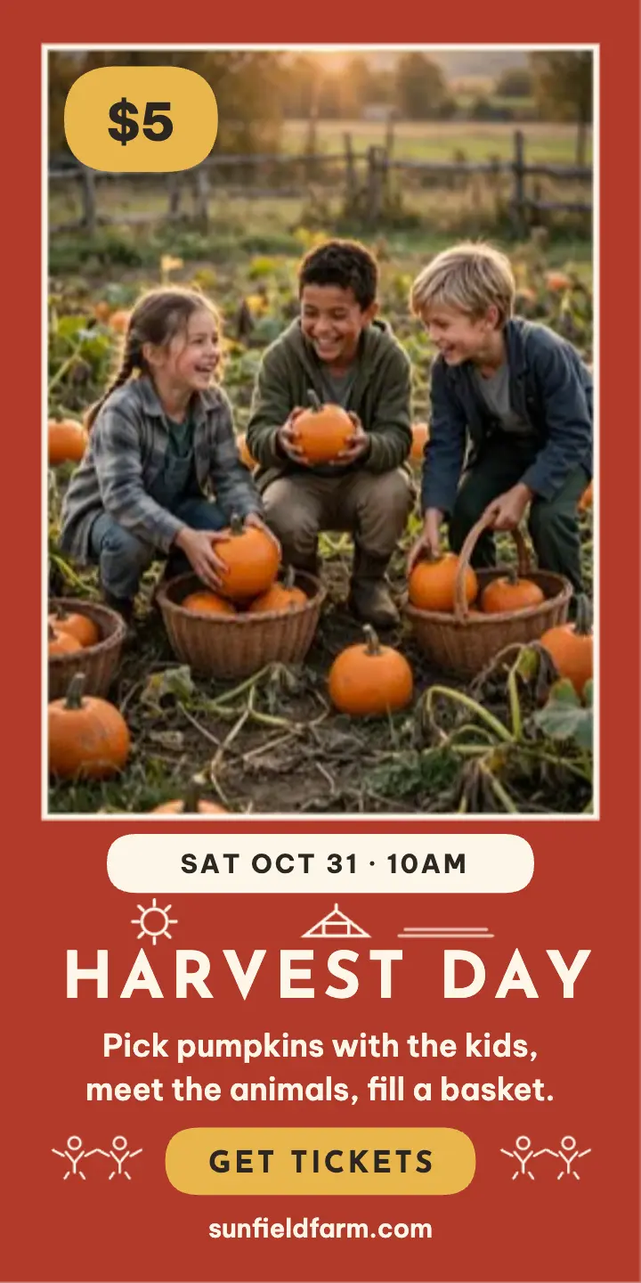 Sunfield Farm harvest day warli ad template