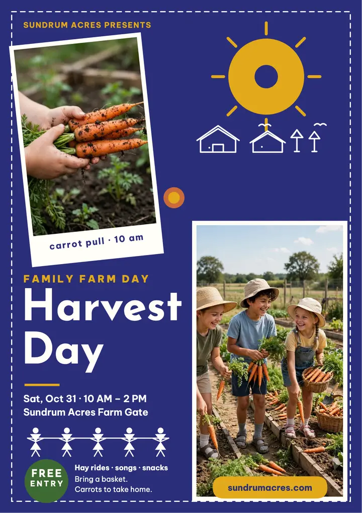 Sundrum Acres harvest day family flyer template