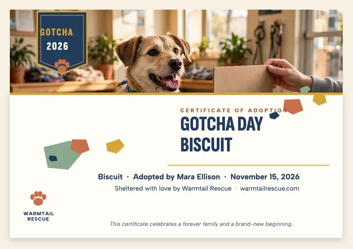 Warmtail gotcha day certificate, Biscuit template