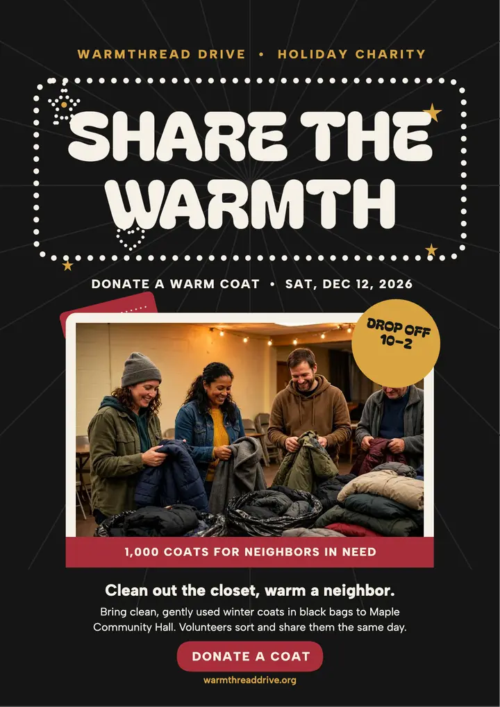 Warmthread holiday coat drive pearly flyer template