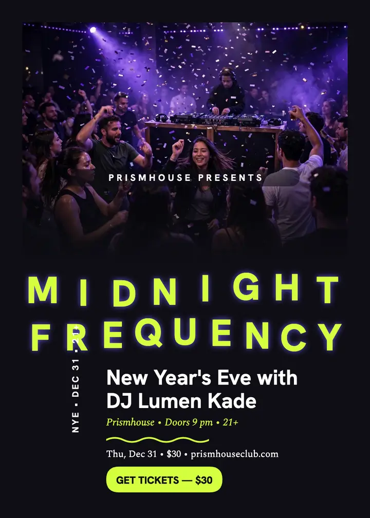 Prismhouse NYE DJ night warped invite template