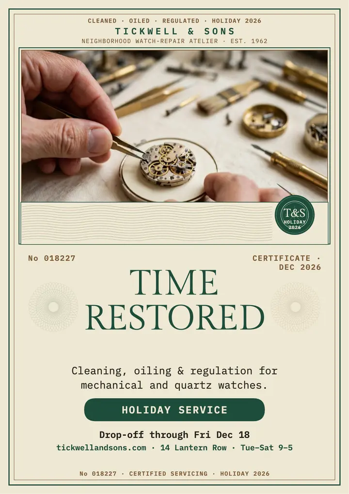 Tickwell holiday watch servicing flyer template
