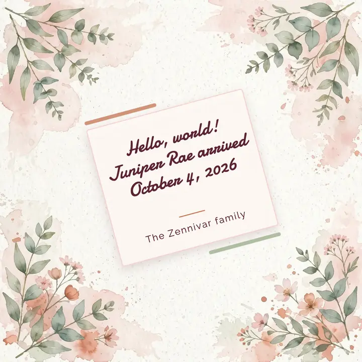 Juniper Rae watercolor baby announcement template