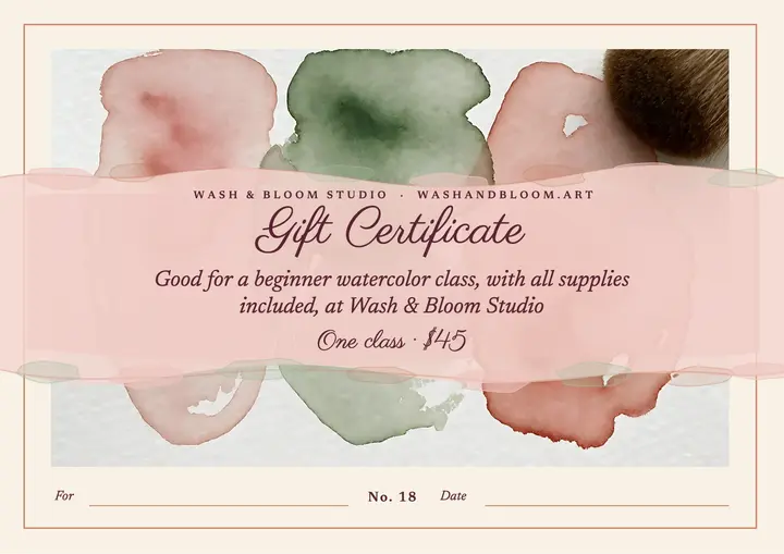 Wash & Bloom watercolor class gift certificate template