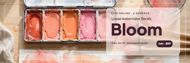 Bloomwash Studio watercolor course header template