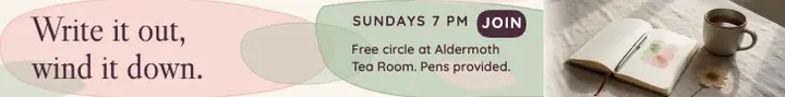 Aldermoth Tea Room journaling circle leaderboard ad template