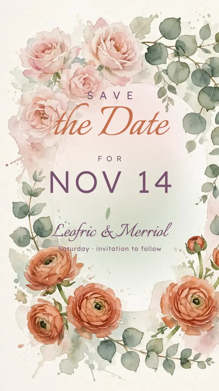 Leofric and Merriol watercolor save-the-date story template