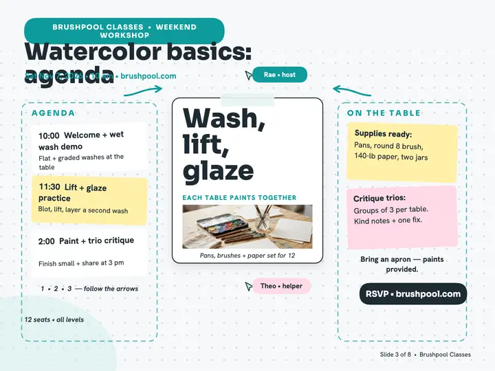 Brushpool watercolor basics agenda template