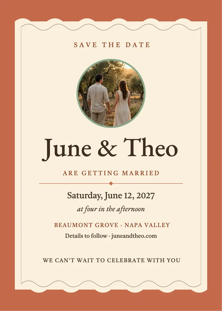 June and Theo wave save the date: save the date invitation template