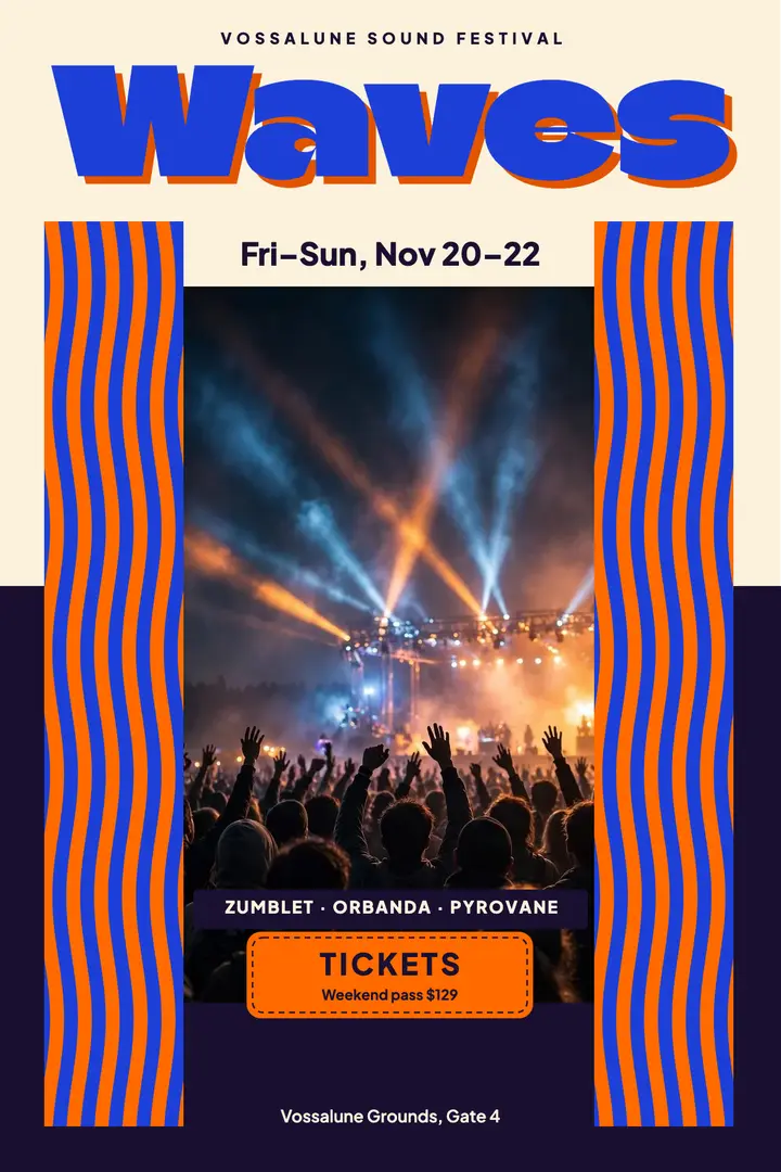 Waves music festival psychedelic poster template
