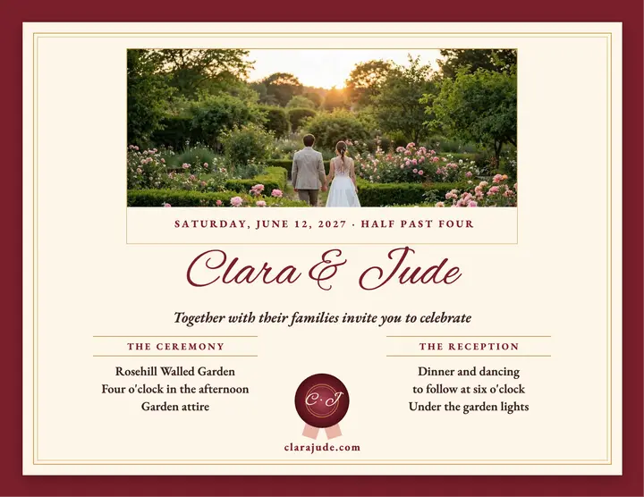 Clara and Jude garden wedding invitation template