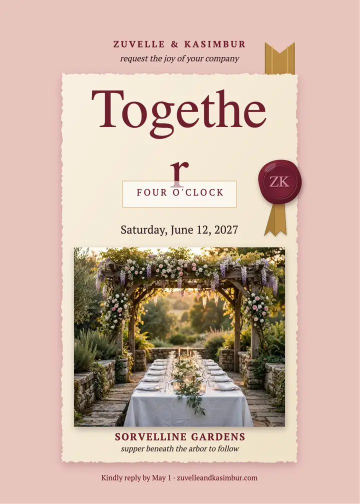 Garden wedding invitation sealed with wax template