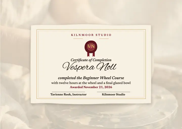 Kilnmoor pottery certificate with wax seal template