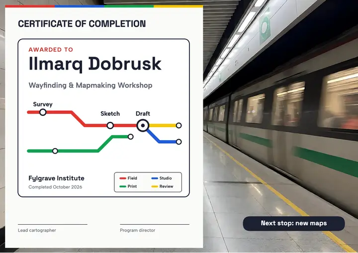 Wayfinding and mapmaking workshop certificate, transit diagram template