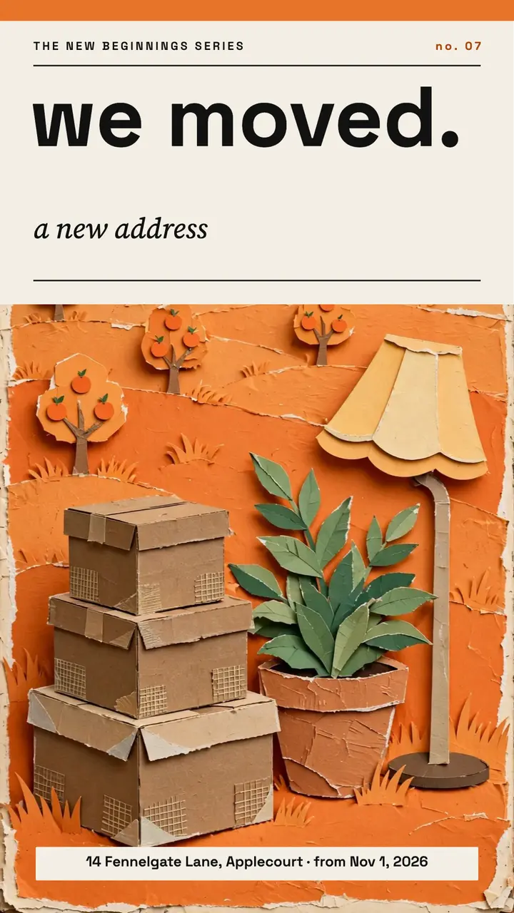 We moved new address paperback-style story template