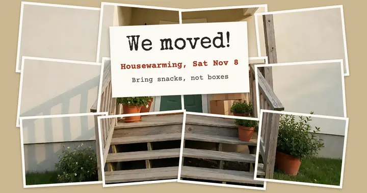 We moved housewarming photo joiner facebook post template