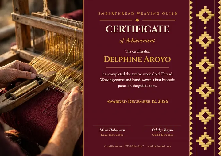 Gold thread weaving certificate template