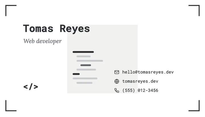 Web developer code business card template