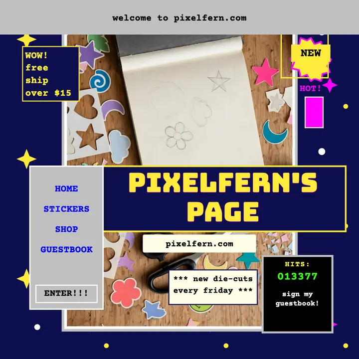 Pixelfern retro homepage sticker promo template