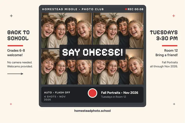 Homestead photo club webcam postcard: photo club postcard template