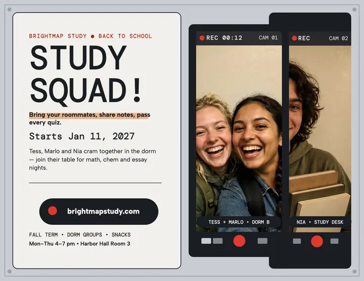 Brightmap Study webcam flyer: study group flyer template
