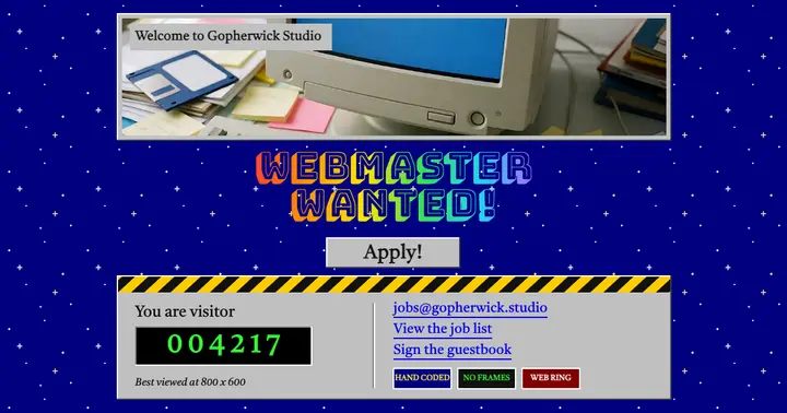 Webmaster wanted retro homepage hiring post: hiring post template
