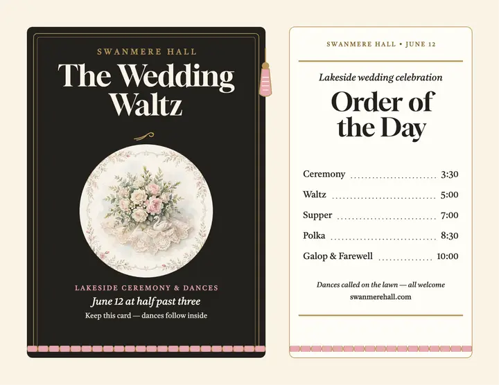 Swanmere Hall dance card order flyer template