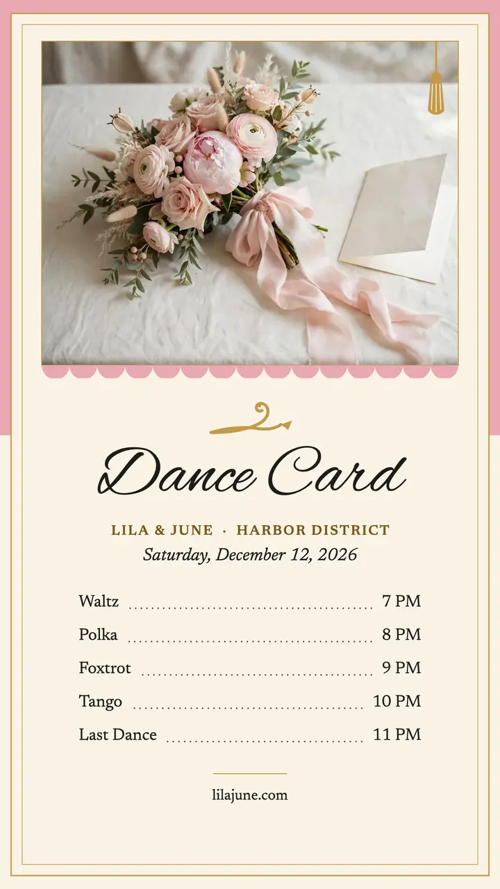 Lila and June blush dance card story template