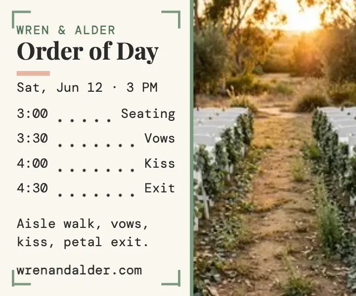 Wren and Alder order of day ad template