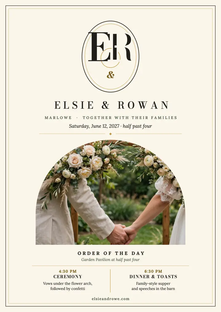 Elsie and Rowan monogram order of day flyer template