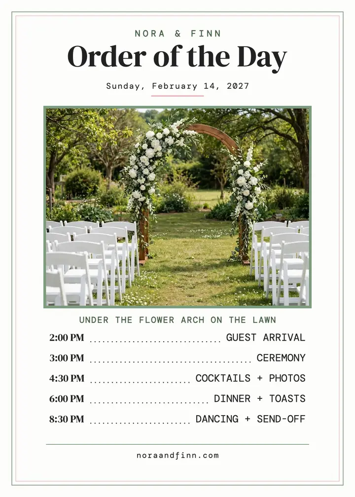 Nora and Finn order of the day invitation template
