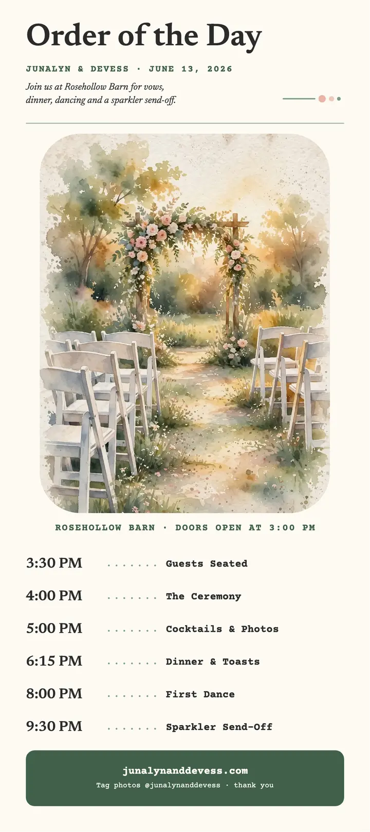 Junalyn and Devess wedding day timeline card template