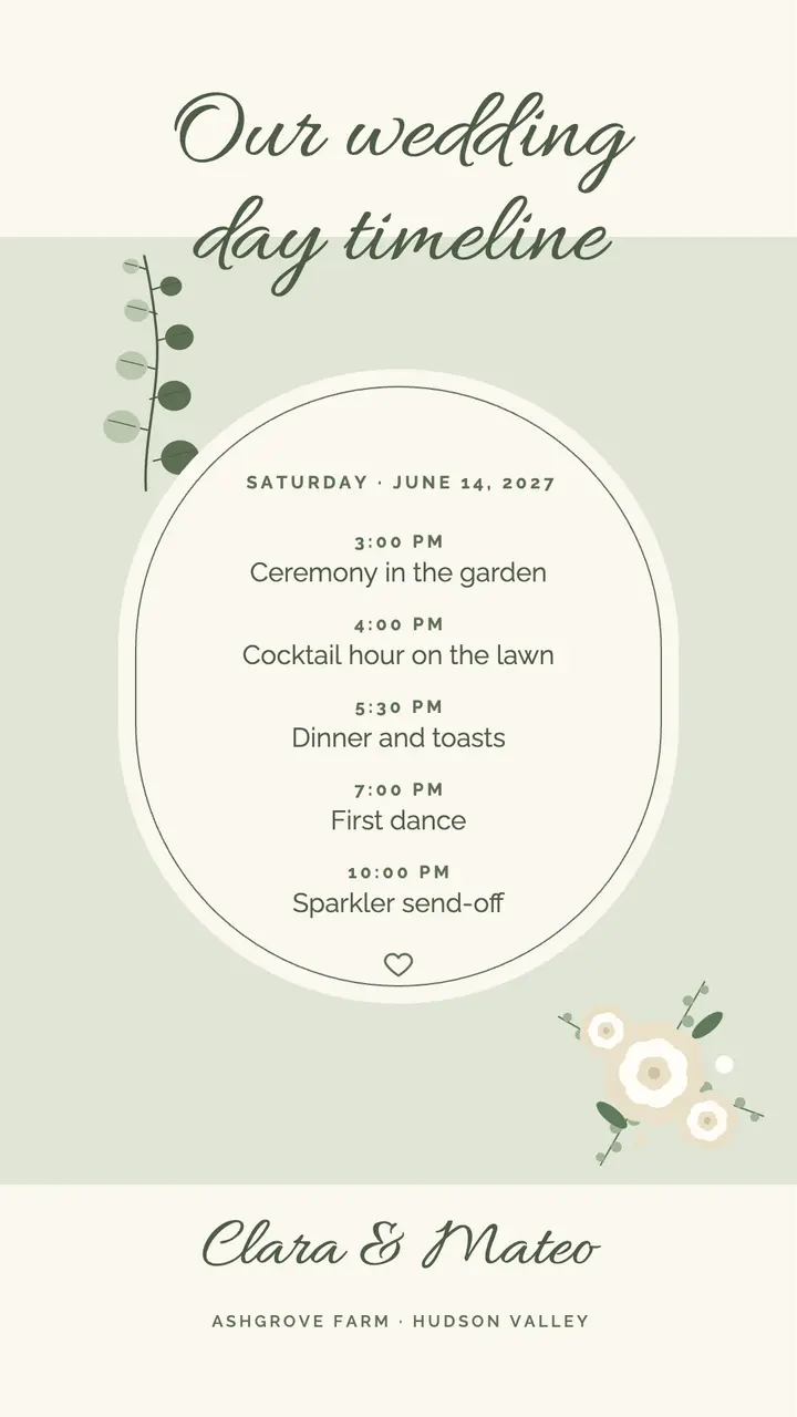Wedding day timeline story template