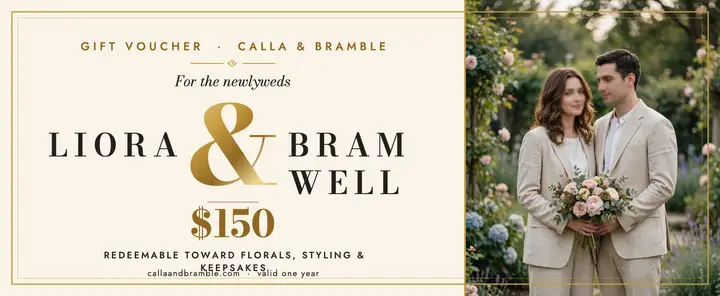 Liora and Bramwell gold gift voucher template
