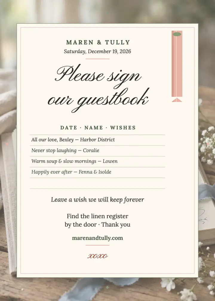 Maren and Tully winter guestbook invitation template