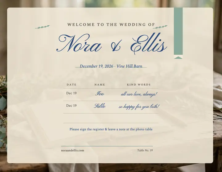 Nora and Ellis linen guestbook welcome sign template